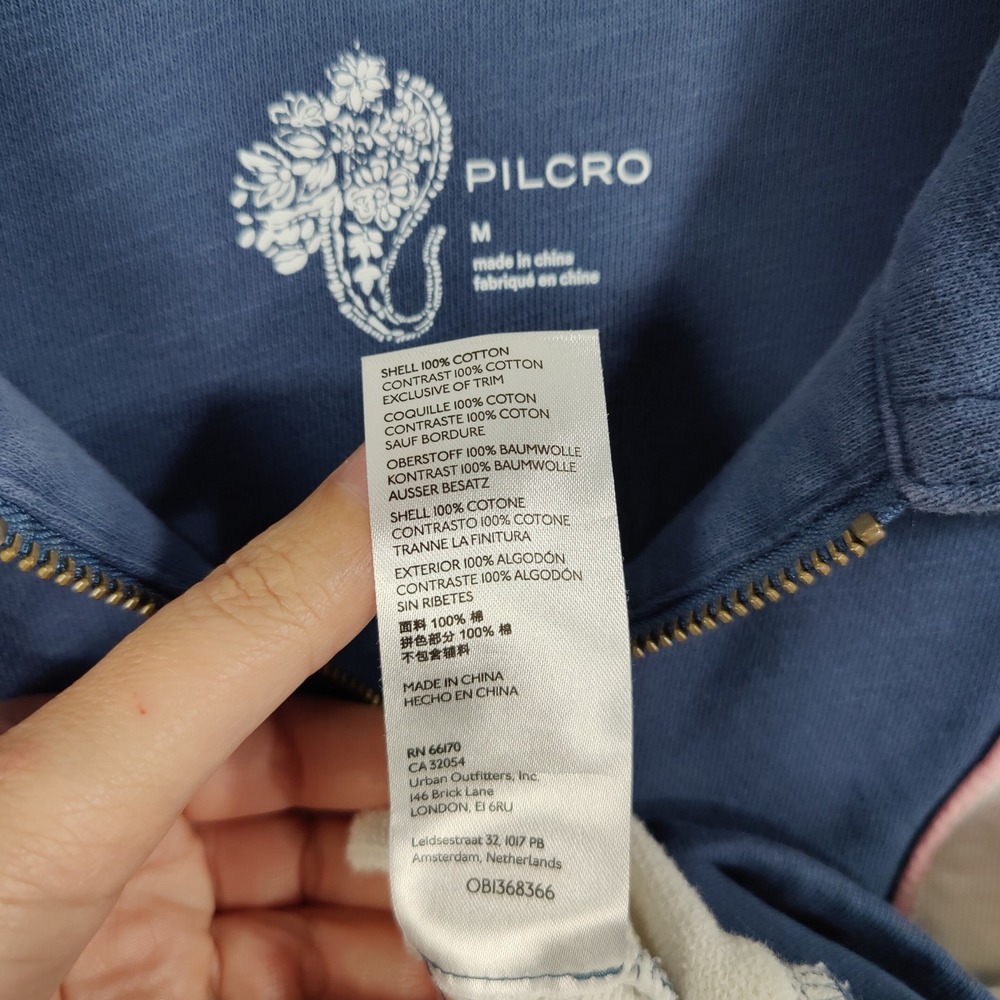 PILCRO Anthro Women Medium Colorblock 1/4 Zip Pullover Sweatshirt Collar Blue - Picture 6 of 10